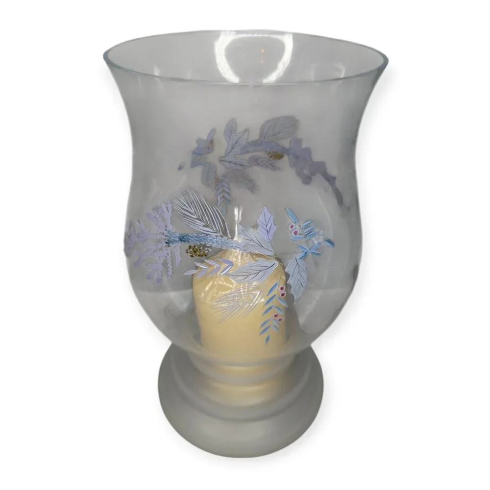 Pfaltzgraff Winter Frost Large Glass Hurricane Candle Holder Christmas Holiday